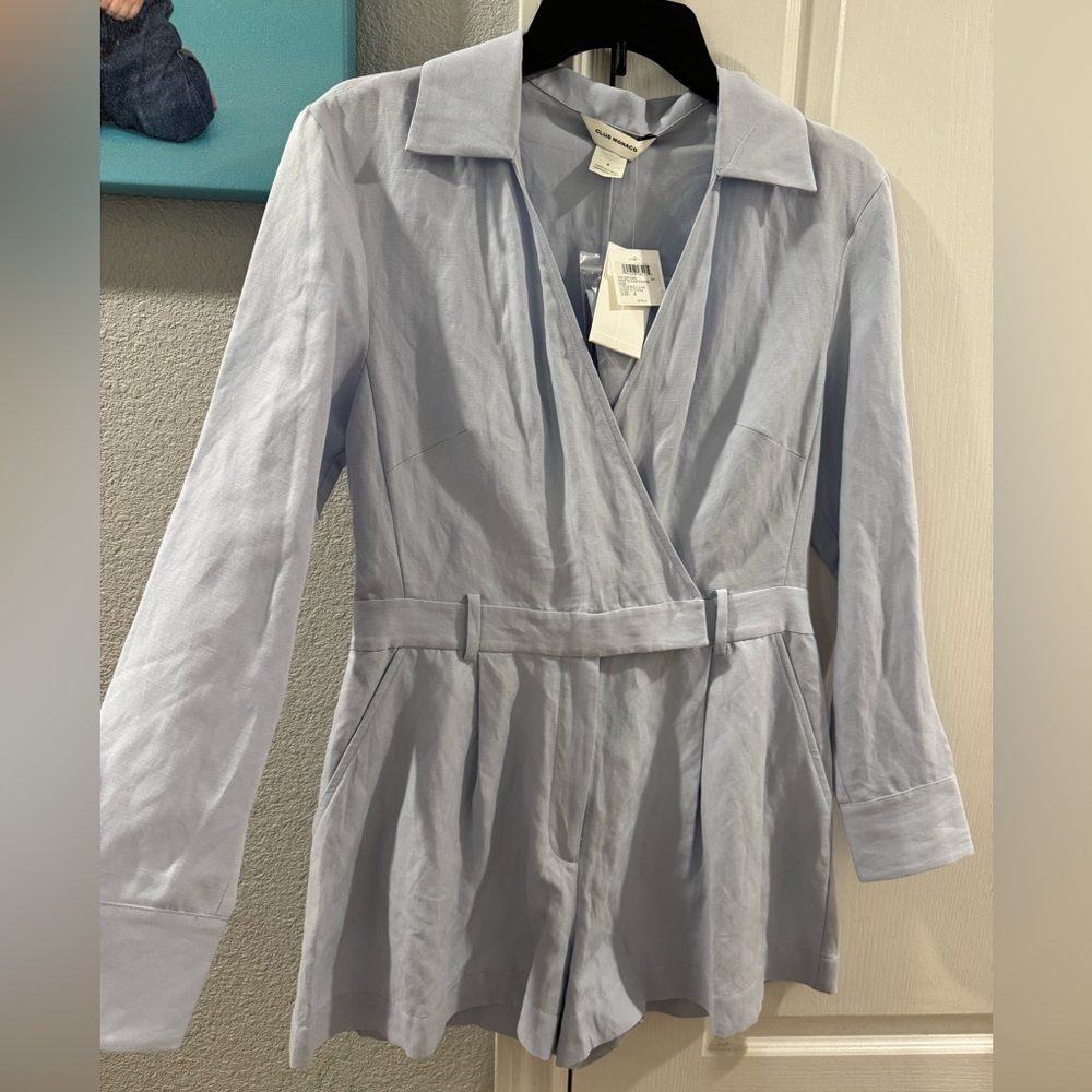 Club Monaco Pleated Long Sleeve Silk Blend Wrap Rompers